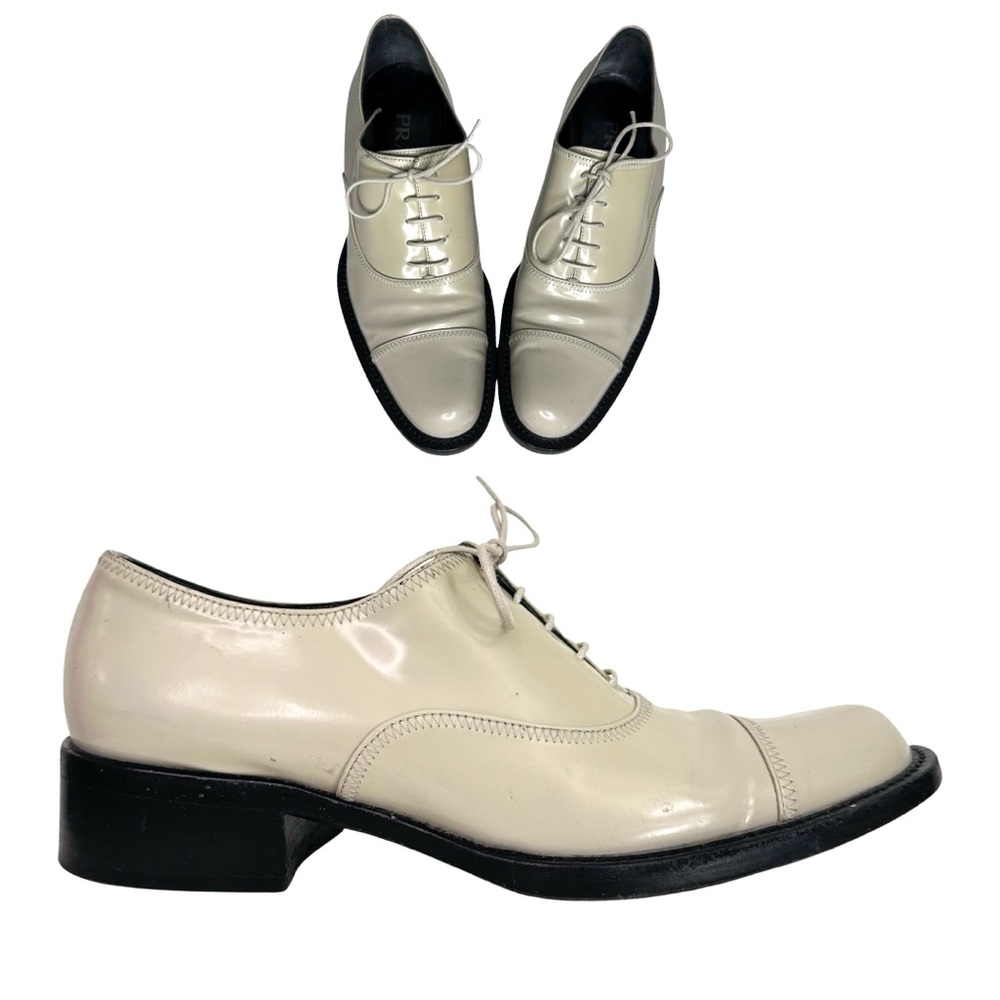 ⭐️ CLEARANCE SALE ⭐️ PRADA lace up oxfords loafers taupe/cream women sz 38 1/2